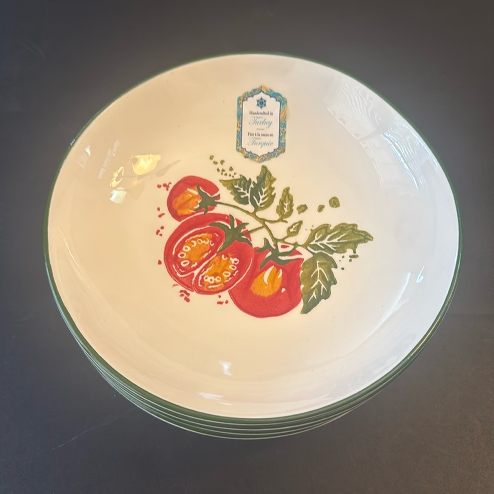 4pc PAPART SERAMIK Handcrafted In Turkey Pasta Salad Bowl - Tomatoes On A Vine - Picture 3 of 13